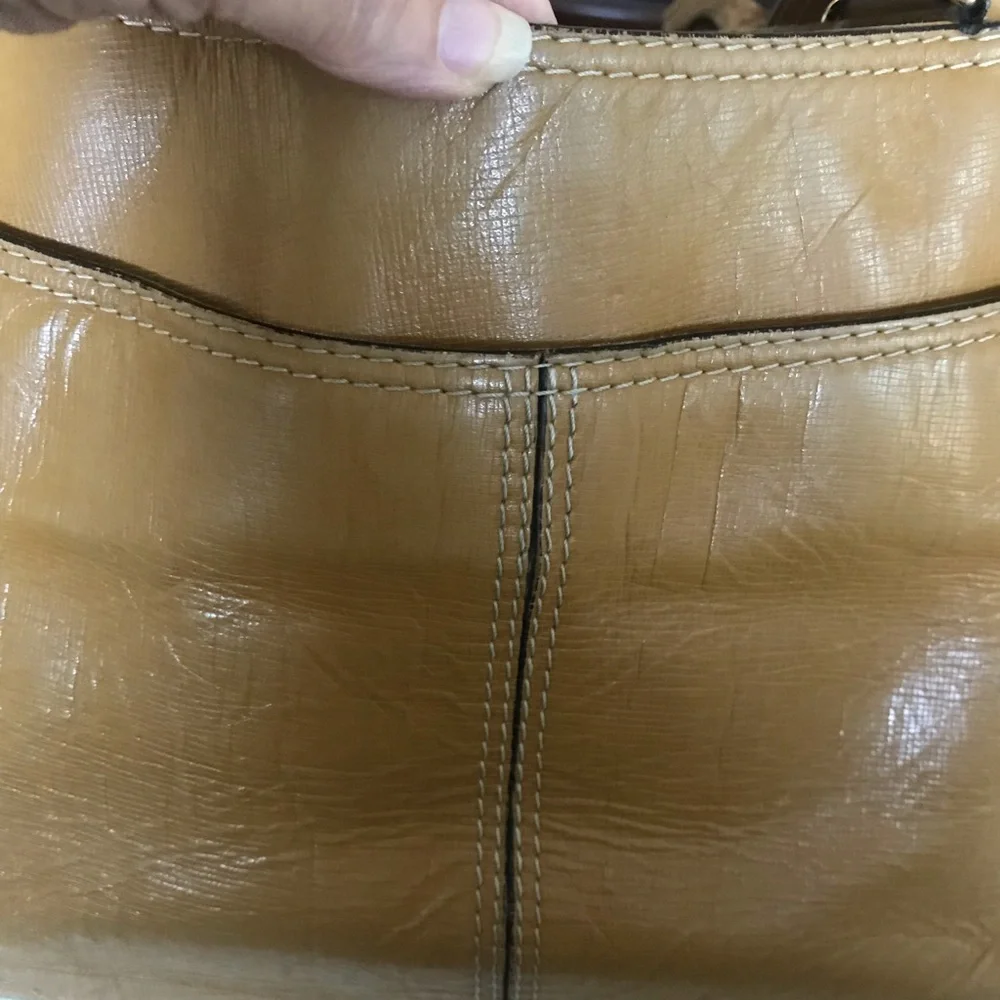 Vintage Leather Satchel Bag Camel Brown Adrienne Vittadini Classic Top Handle